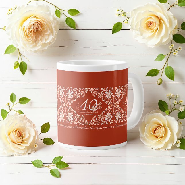 Taza De Café Gigante Romántica Rojo 40 Aniversario del Boda Mug (Subido por el creador)