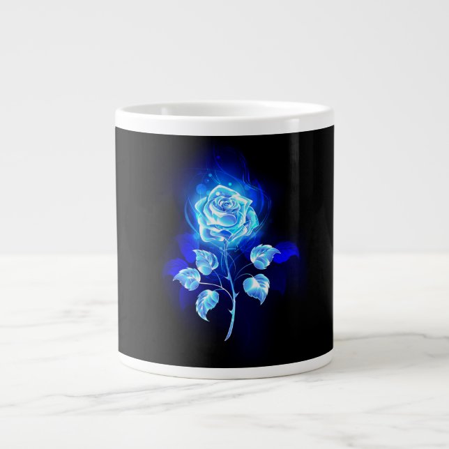 Taza De Café Gigante Rosa azul en llamas (Frente)