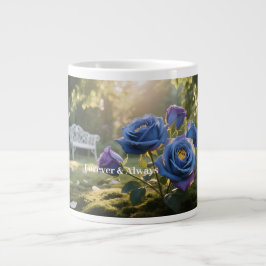 Taza De Café Gigante Rosa azul místico floral botánica inagotable