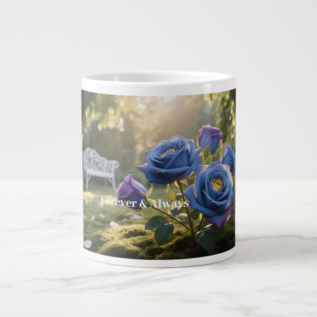 Taza De Café Gigante Rosa azul místico floral botánica inagotable (Frente)