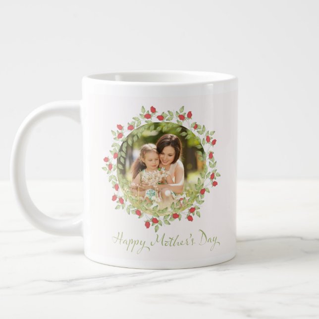 Taza De Café Gigante Rosa de acuarela feliz Día de la Madre (Izquierda)