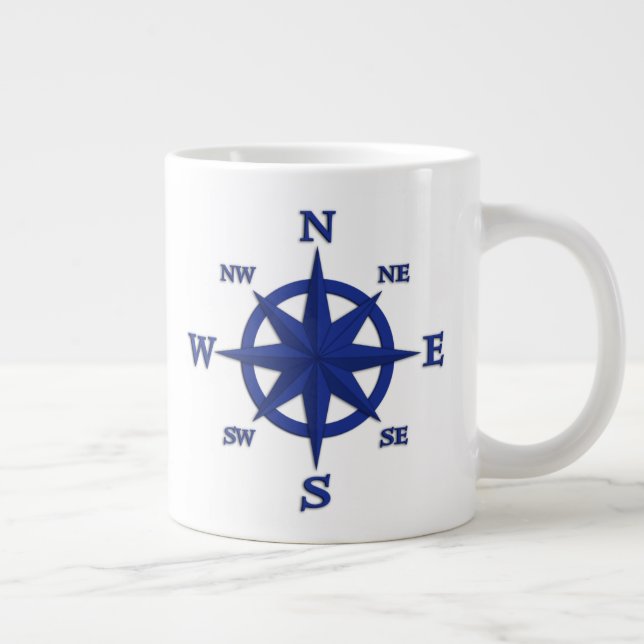 Taza De Café Gigante rosa de brújula de 8 puntos, azul marino (Derecha)