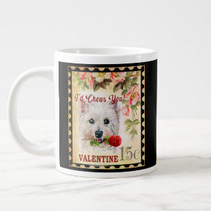 Taza De Café Gigante Rosa de San Valentín del Vintage White Terrier de 