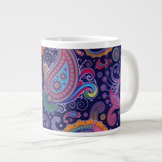 Taza De Café Gigante Rosa púrpura paisley (Derecha)