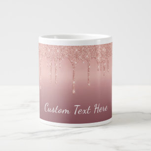 Taza De Café Gigante Rosa Purpurina dorado Personalizado Texto Su Nombr