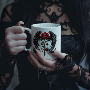 Taza De Café Gigante Rosa Roja Alada Gótica