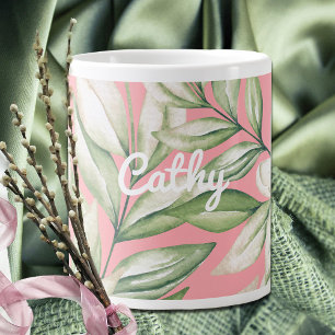 Taza De Café Gigante Rosa, Rubor, floral verde