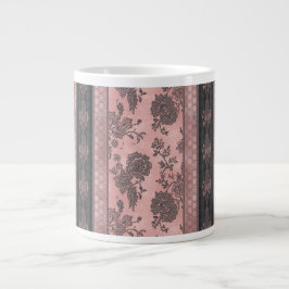 Taza De Café Gigante Rosa vintage floral y arte de IA de carbón
