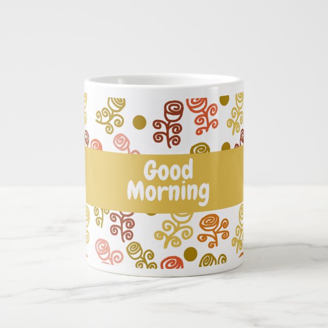 Taza De Café Gigante Rosas de acequias Naranja de oro y café oxidado (Frente)