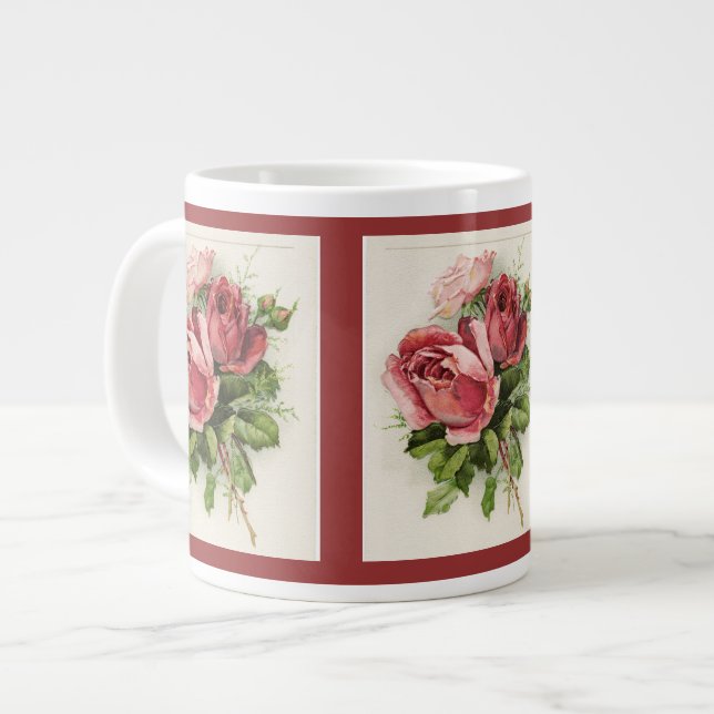 Taza De Café Gigante Rosas de época de arte de época (Izquierda)