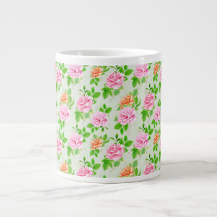 Taza De Café Gigante Rosas Florales Elegantes Patrón de Hojas Verdes-23