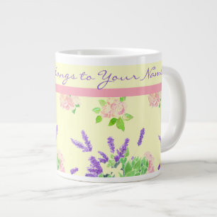 Taza De Café Gigante Rosas, Lavanda, Patrón de acuarela del Naranja de