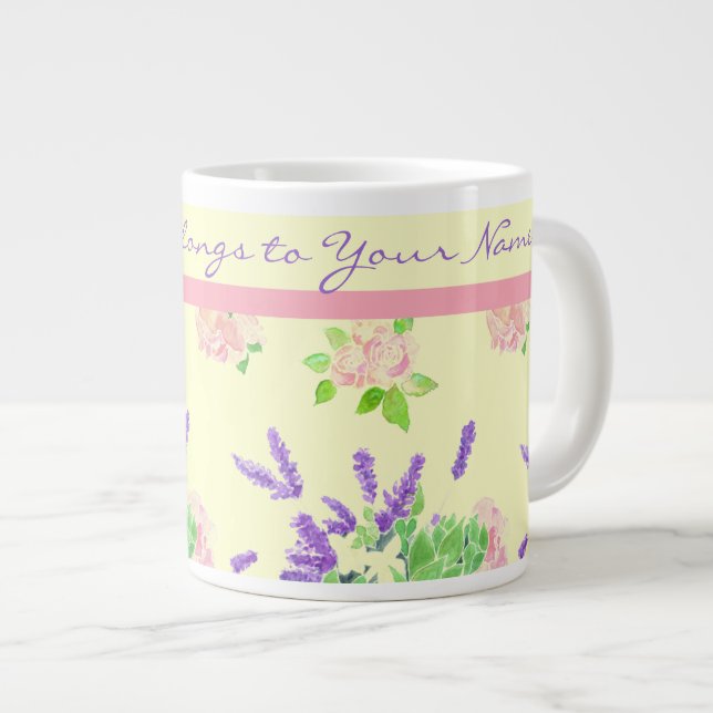 Taza De Café Gigante Rosas, Lavanda, Patrón de acuarela del Naranja de  (Derecha)