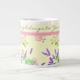 Taza De Café Gigante Rosas, Lavanda, Patrón de acuarela del Naranja de 