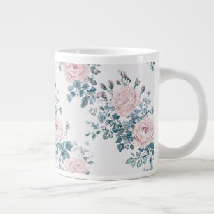 Taza De Café Gigante Rosas rosas rosas en blanco