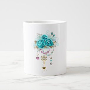 Taza De Café Gigante Rosas turquesas con llaves