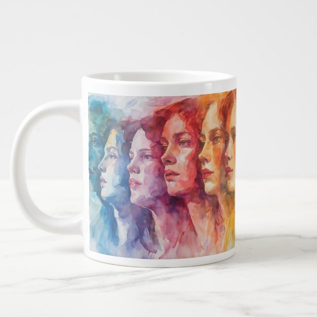 Taza De Café Gigante Rostros de las mujeres - Pintura de acuarela (Izquierda)