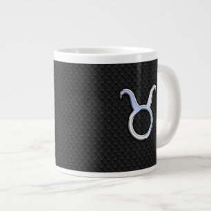 Taza De Café Gigante Rótulo cromado como Taurus Zodiac sobre piel de s