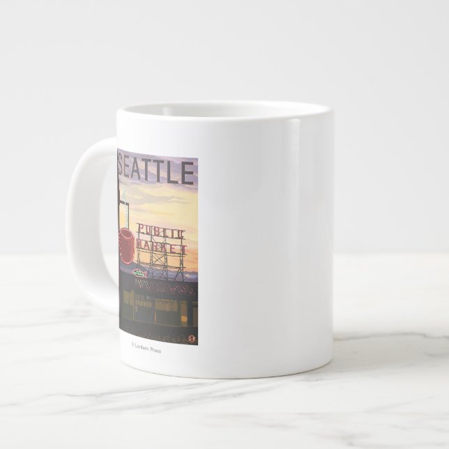 Taza De Café Gigante Rótulo del mercado del lugar de SeattlePike y (Izquierda)