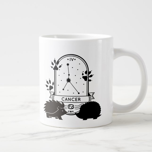 Taza De Café Gigante Rótulo zodiaco y Mascotas coincidentes. Cáncer - H (Derecha)