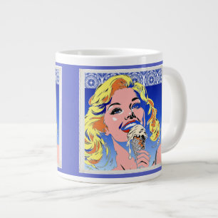 Taza De Café Gigante Rubia Comiendo Helado Estilo Pop Art Colorido de l