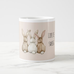 Taza De Café Gigante Rubor Crema Tres Conejitos Lindos