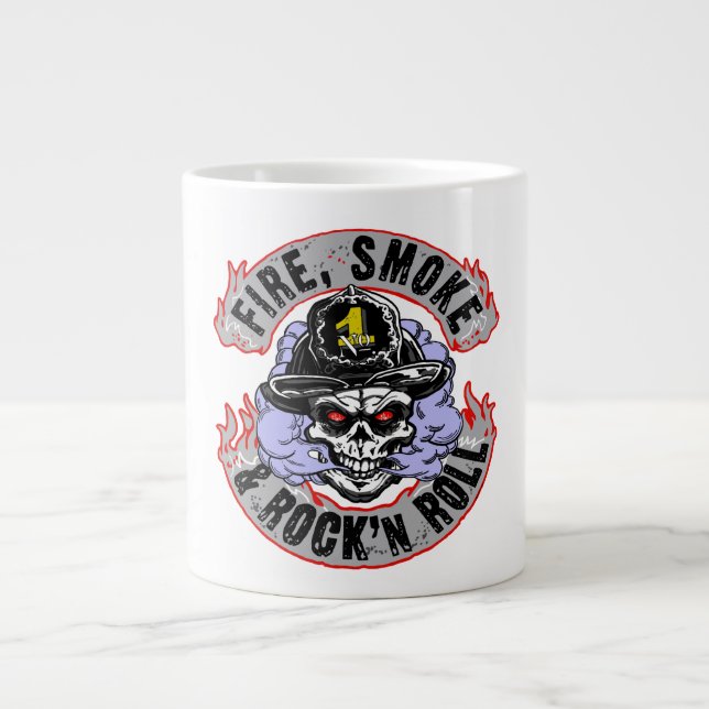 Taza De Café Gigante Ruedas Fire, Smoke & rock n, (Frente)