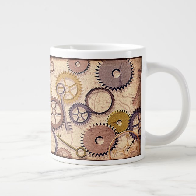 Taza De Café Gigante Ruedas Steampunk, engranajes, llaves, pintura de a (Derecha)