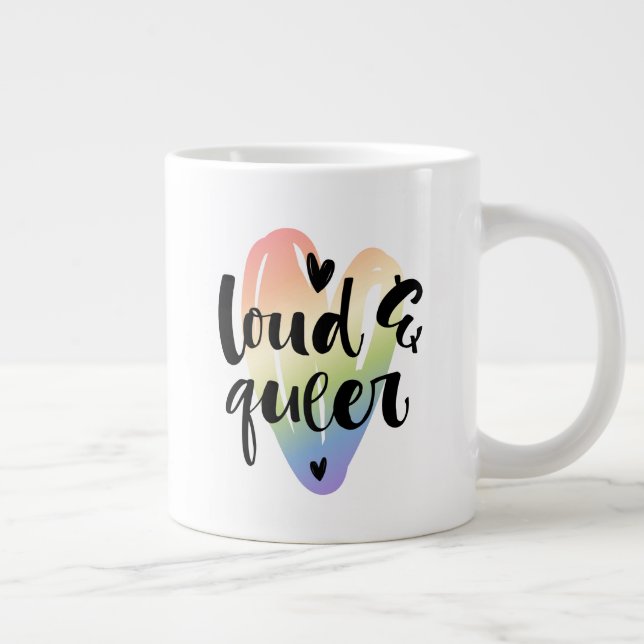 Taza De Café Gigante Ruidoso y queer| Corazón acuarela (Derecha)