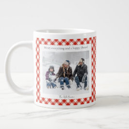 Taza De Café Gigante Rustic Christmas Gift 2 Photo Trendy Red Plaid