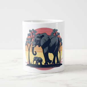 Taza De Café Gigante Sabio y Salvaje – Atardecer Familiar de Elefante R
