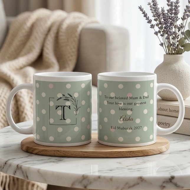 Taza De Café Gigante Sage Green Polka Dot Monogram Parents’ Gift (Subido por el creador)