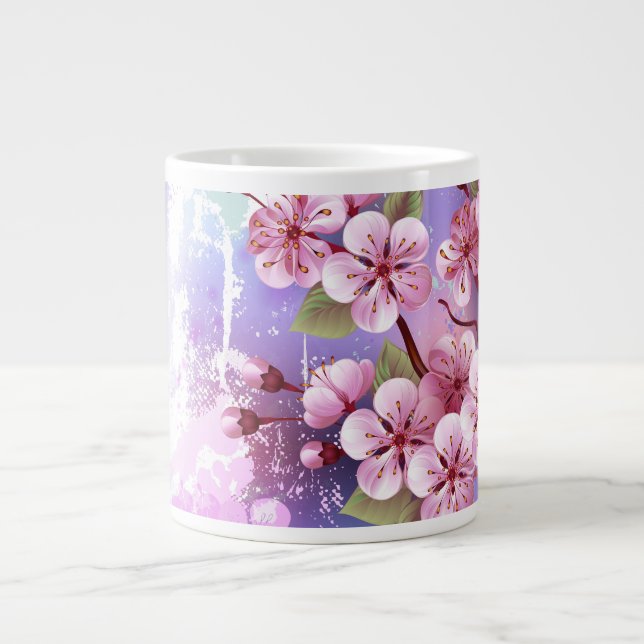 Taza De Café Gigante Sakura rosa sobre fondo de pintura (Frente)