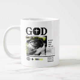 Taza De Café Gigante Salmo 121:2 Ojo de Dios Neon Lima Arte CRT Glitch
