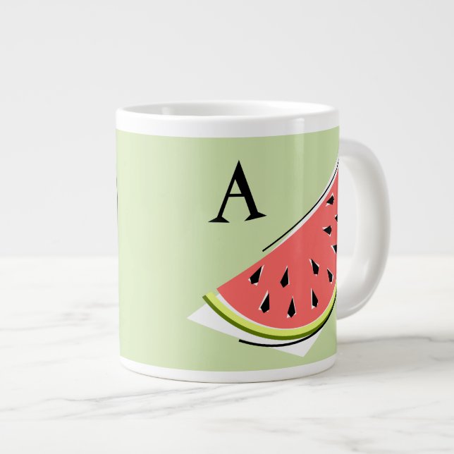 Taza De Café Gigante Salto verde de la sandía 2 monograma (Derecha)