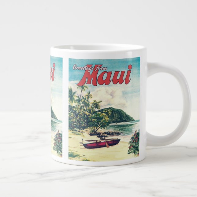 Taza De Café Gigante Saludos desde Maui,    Hawaii Jumbo Coffee Mug (Derecha)