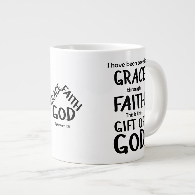 Taza De Café Gigante Salvado Por Grace A Través De Faith Black Ephesian (Derecha)