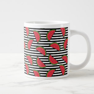 Taza De Café Gigante sandía en el patrón de franjas blancas y negras