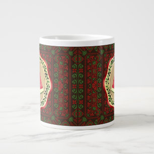 Taza De Café Gigante sandía en plato de oliva con tatreez palestino