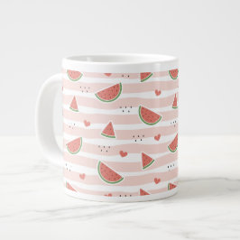 Taza De Café Gigante sandías rojas, corazones, rayas, patrón de verano