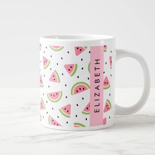 Taza De Café Gigante sandías rosas, semillas de sandía, tu nombre (Derecha)