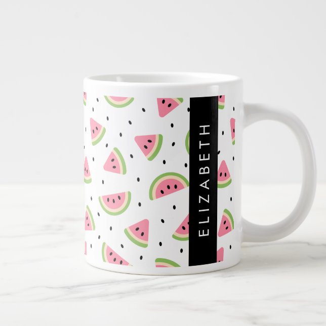 Taza De Café Gigante sandías rosas, semillas de sandía, tu nombre (Derecha)