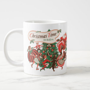 Taza De Café Gigante Santa Claus Navideño Antiguo y Niños Bailando