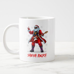 Taza De Café Gigante ¡Santa Rocks! Gracioso Santa Claus tocando la guit