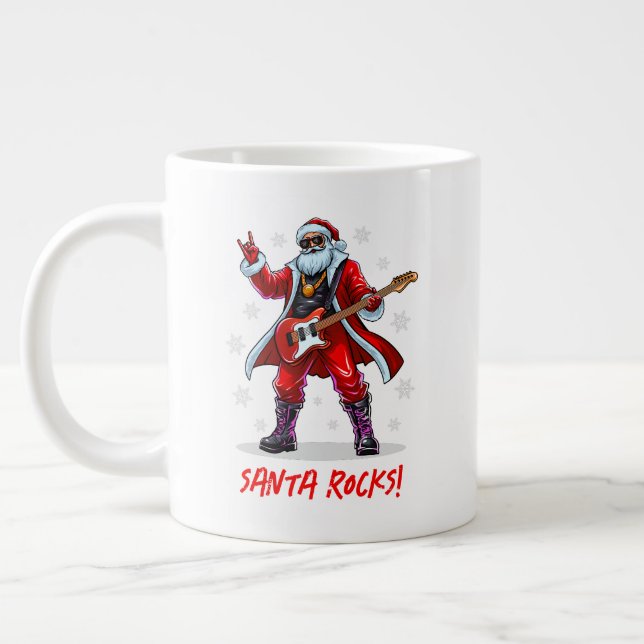 Taza De Café Gigante ¡Santa Rocks! Gracioso Santa Claus tocando la guit (Izquierda)