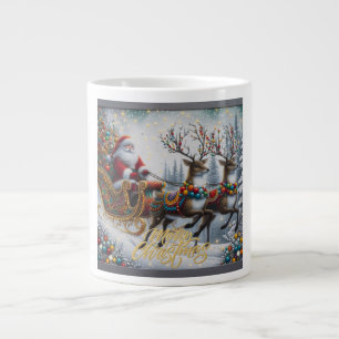 Taza De Café Gigante Santa y reno de Navidad clásica/vintage