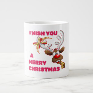 TAZA DE CAFÉ GIGANTE SANTA'S REINDEER TE DESEA UNA FELIZ NAVIDAD