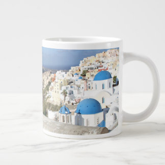 Taza De Café Gigante Santorini, Grecia, Oia, taza, blanco, azul