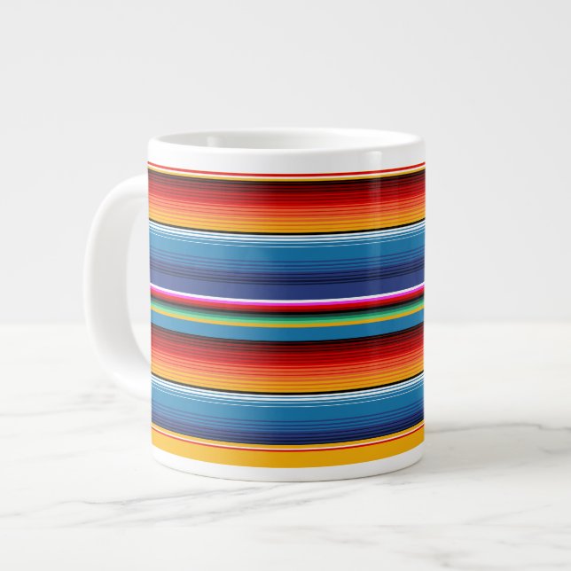 Taza De Café Gigante Sarape rojo mexicano de oro azul (Izquierda)