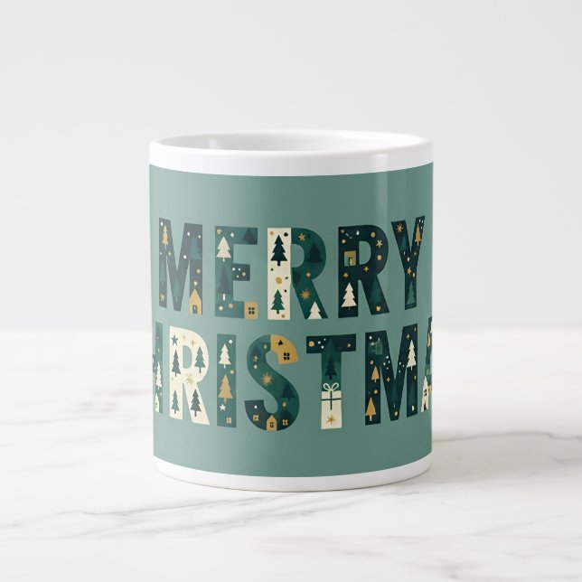 Taza De Café Gigante Scandinavian Merry Christmas Typography (Frente)